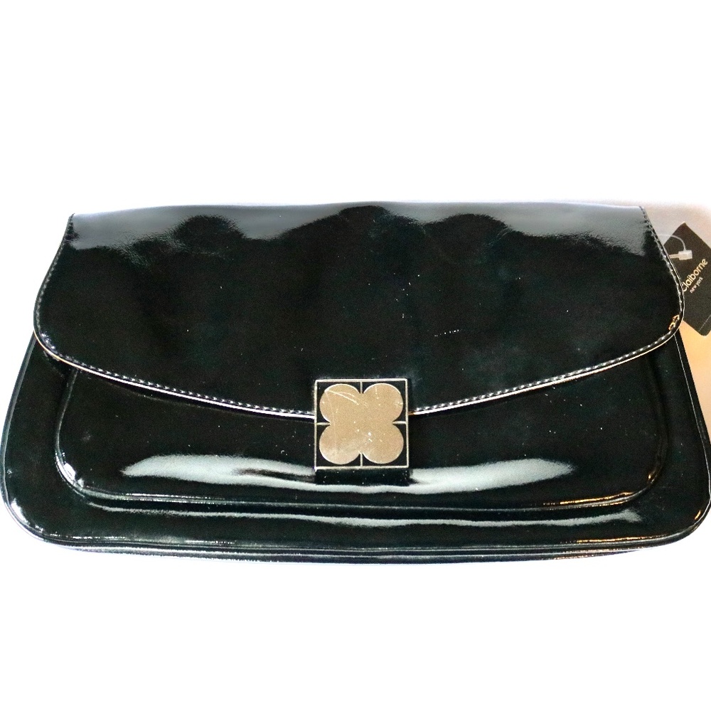 NWT Vintage Liz Claiborne Black Patent Clutch Purse Handbag Clover
